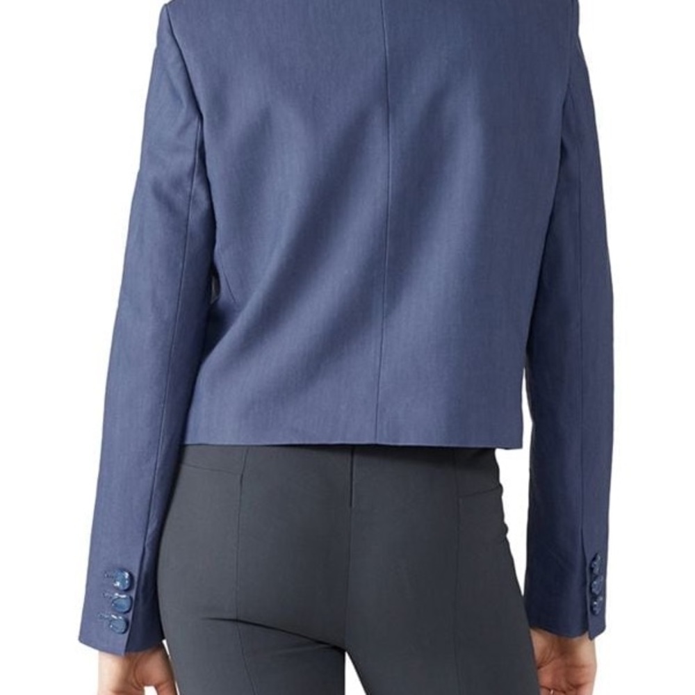 Tibi Cropped Linen Coastal Blue Blazer Jacket Size: 10 (Large) - Picture 2 of 12
